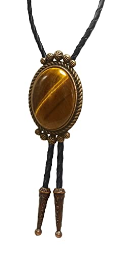Image of Moranse Bolo Tie with Natural Tiger Eye Stone Celtic Style Genuine and Cowhide Rope