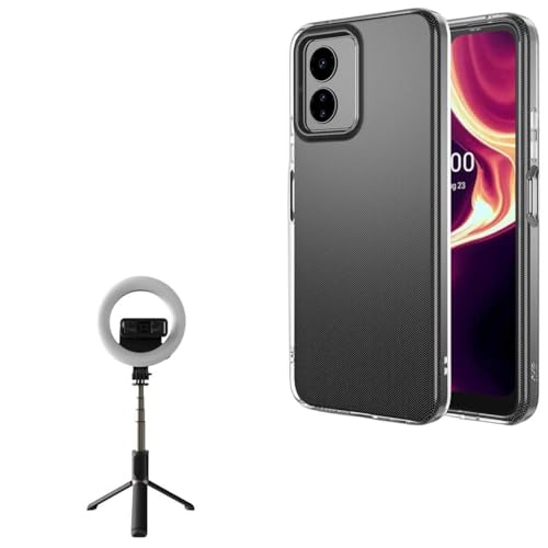 BoxWave Stand and Mount Compatible with Boost Celero5G SC - RingLight SelfiePod, Selfie Stick Extendable Arm with Ring Light - Jet Black