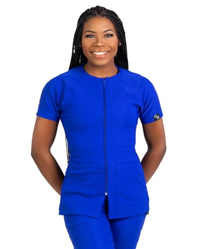 Vêtement médical bleu royal col zippé pour infirmière et dentiste