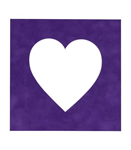 16x16 Mat Bevel Cut for 5x5 Photos - Precut Purple Crocus Suede Heart Shaped Photo Mat Board Opening - Acid Free Matte to Protect Your Pictures - Bevel Cut for Family Photos, Pack of 1 Matboard Show