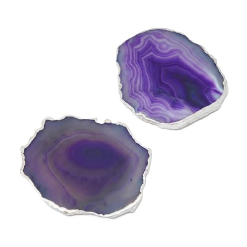 Image of Natural Agate Stone Tea Coasters Set | Premium Stone Coasters for Tea, Coffee & Glass | Heat Resistant Coasters for Dining Table, Office Desk & Home Decor | Pack of 2 | Color -Purple