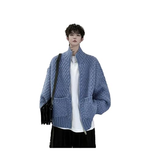 Men's Casual Loose Stand Collar Zippers Solid Color Pockets Knitting Cardigan