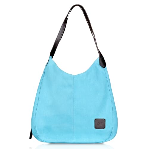 Image of HUGGI Hobo Bags for women | Canvas Material with improve strap & zipper | Elegant hand bag for women in office, function | 33 x 12 x 32 cm (canvas Blue)
