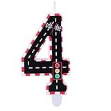 Geburtstagskerze mit Rennwagen Motiv, Tortenaufsatz mit Autonummer Rot Weiß Karierte Kerze Partydekorationszubehör für den Geburtstag von Jungen (Nummer 4)