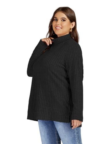 VISLILY Womens-Plus-Size-Tops Trendy Turtleneck Lightweight Sweaters Casual Long Sleeve Shirts Dressy Side Split Tunics 1X-5X3