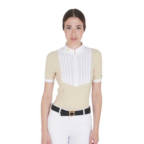 Polo de algodón fit para mujer con diseño plisado que evita el calor y estiliza