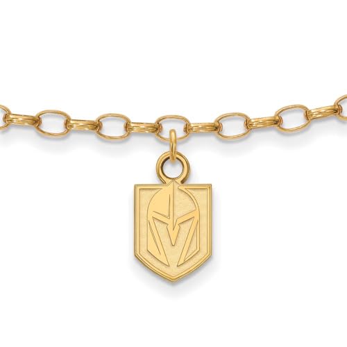 LogoArt Sterling Silver 14k Yellow Gold Plated NHL Vegas Golden Knights Anklet, 9 in