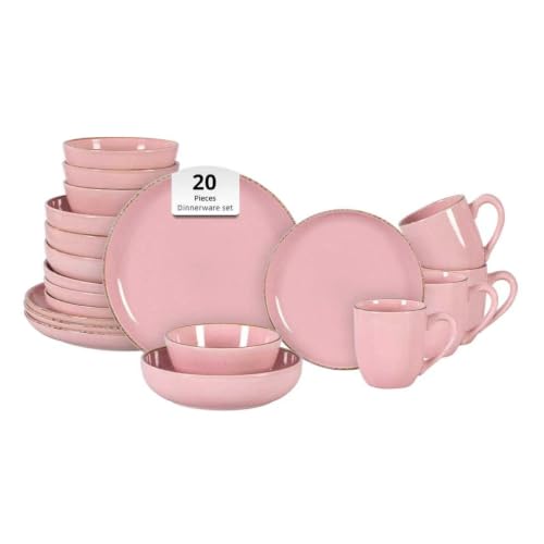 Juego de vajilla HomeVss de 20 piezas - Para 4 personas, platos y cuencos rosa brillante con efecto moteado | Apto para microondas y lavavajillas Juego de vajilla HomeVss de 20 piezas - Para 4 personas, platos y cuencos rosa brillante con efecto moteado | Apto para microondas y lavavajillas