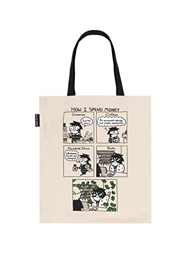 Out of Print Sarah's Scribbles: How I Spand My Money Tote Bag with Inner Pocket - Gift for Book Lovers