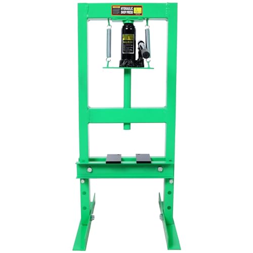 FRITHJILL 6-Ton Hydraulic Shop Press with Adjustable Height - Durable Steel Frame, Safety Relief Valve, Long Handle for Automotive and Metalworking Tasks, Green