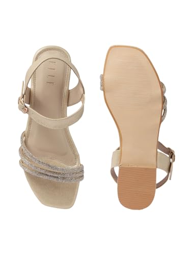 Image of ELLE Women's Comfortable Embellished Glitter Strap Ankle Sandals