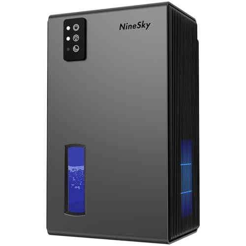 Image of NineSky Dehumidifiers for Home, 1000 Sq.Ft Dehumidifier with 95oz Water Tank, Quiet Dehumidifier for Basement Bathroom Bedroom with 7-Color Ambient Light & Auto Shut Off, Grey