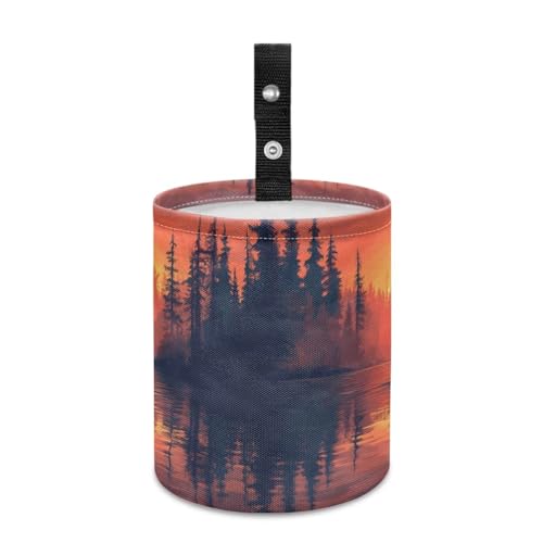Image of Bigfoot Sunset Forest Car Trash Can Foldable Hanging Portable Dustbin Bin for Back Seat, Front Console, Floor, or Hanging Headrest Waste Basket