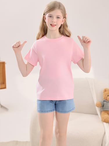 Image of Girls Summer Short Sleeve T Shirts Kids Basic Tees Crewneck Tops 5-14 Years
