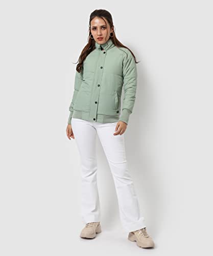 Image of PINACOLADA Women's Pink Puffer Regular Fit Bomber Jacket For Winter Wear | Standing Collar | Full Sleeve | Buttoned | Casual Jacket For Woman & Girl | Western Stylish Jacket For Women