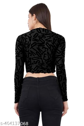Image of ICW Women Long-Sleeves Round Neck Net Printed Transparent Mesh Sheer Crop Top T-Shirt DN38(Mix Print)