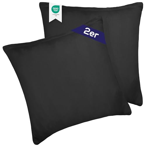Barbons Kissenbezug 80x80 Schwarz 2er Set – 165 g/m² Oeko-TEX Zertifiziert Kopfkissenbezug 100% Jersey Baumwolle weiche Kissenbezüge… – Ansicht 2