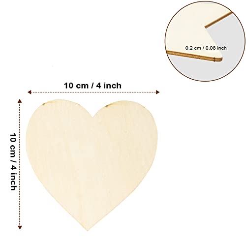 50 Pcs Unfinished Wood Pieces, 10x10cm Heart Shape Blank Wood Natural Slices Wooden Heart Cutouts Coaster for Crafts Painting - Image 2