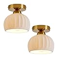 2-Pack Semi Flush Mount Ceiling Light - Ceramic Hallway Light Fixtures,Gold Ceiling Light Fixture,Small Flush Mount Ceiling Light, Modern Ceiling Light for Entryway Kitchen Dining Room