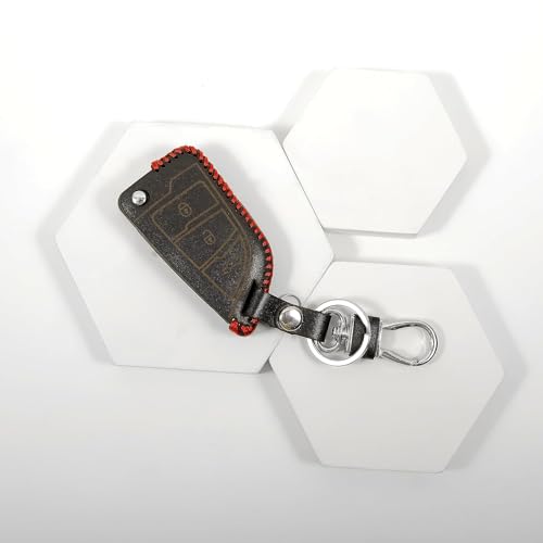 Image of Leather Smart Car Key Cover Case with Metal Hook Keychain for Assembled Remote Smart KD Xhorse-After Market Flip(Black)