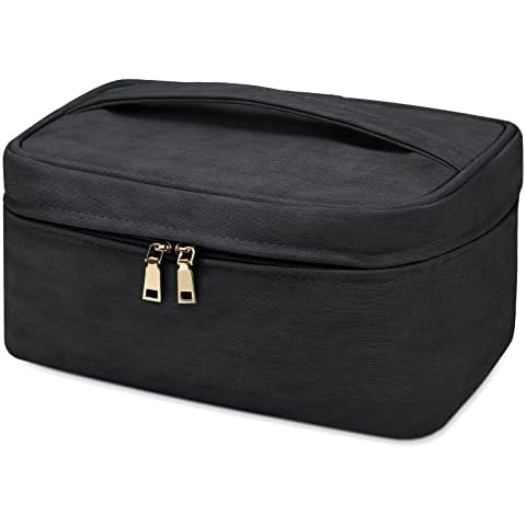 Makeup Bag Waterproof Cosmetic Bag Leather Makeup Travel Bag Portable Makeup Brush Bag Multifunctional Makeup Organizer Bag for Women Girls, 2-Pack, black Cover