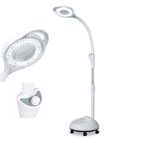 DYUNCZ Luz de Examen Médico Quirúrgico Móvil, Lámpara de Examen Médico LED, Lámpara de Examen Sin Sombras, Lámpara con Lupa de 8 Aumentos, Lámpara de Cuello de Cisne con Base y Ruedas