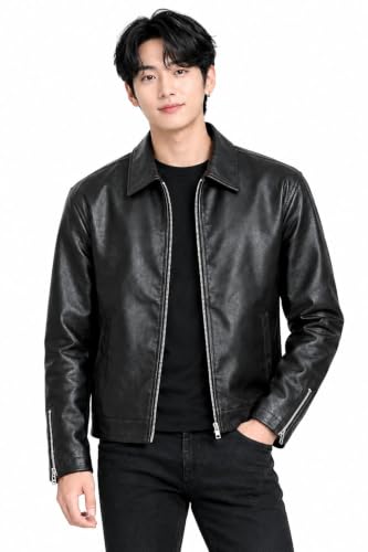 Generic ZYROX Men's Faux Leather Biker Jacket, Black, 2XL - Image 2