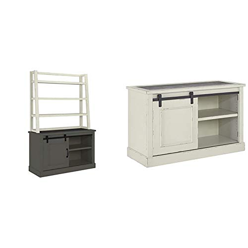 Ashley Furniture Signature Design - Jonileene Home Office Hutch + Home Office Cabinet White/Gray