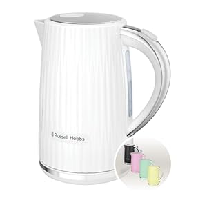 Russell Hobbs Electric Kettle (Hot Water, Tea or Coffee, 1.7L, Push to open lid, Perfect pour spout, Removable washable filter, Illuminated switch, Chrome accents, White, 3000W) Eden 27360