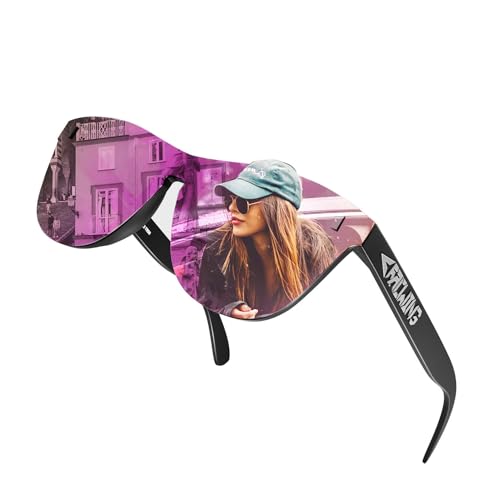 ROCKNIGHT Lunettes de soleil HD polarisées UV400 anti-reflets Monture TR90, Monture noire/verres roses