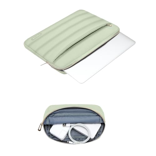 Image of MOSISO 13-14 inch Laptop Case, 13.3 inch Puffy Laptop Sleeve Compatible with MacBook Air 13 13.6 M3 M2 M1 /Pro 13 /Pro 14, HP, Dell, ASUS, Lenovo, Polyester Horizontal Bag with Small Case, Sage Green