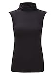 Dehnbares Material. Rollkragenshirt für Damen, ärmellos, Stretch, einfarbig Gr. 38-40, Schwarz