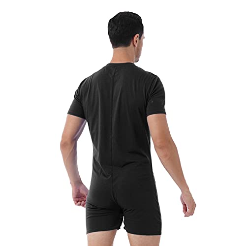 Men's Short Sleeve Undershirt One Piece Button Crotch Bodysuit Undershirts Leotard Pajamas4