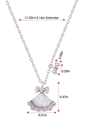 Image of Alilang Sparkling Crystal Rhinestone Seashell Skirt Necklace - 925 Sterling Silver Fan Pendant Necklaces For Women With Bow