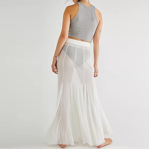 Women's Sheer Mesh Tulle Skirts High Waisted Long Maxi Summer Swimsuit Cover Up See Through Beach Flowy Skirt4