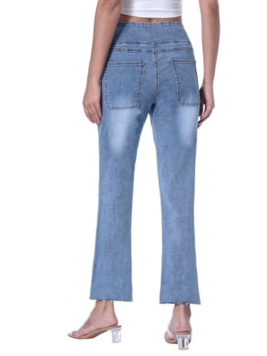 Cropped Pull on Jeans for Women, Trendy Stretchy High Waisted Flared Jeans Skinny Bell Bottom Boot Cut Jeans2