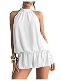 Floerns Women's Y2k Summer Halter Dress Tie Open Back Sleeveless Ruffle Hem Bubble Going Out Mini Dresses White Medium