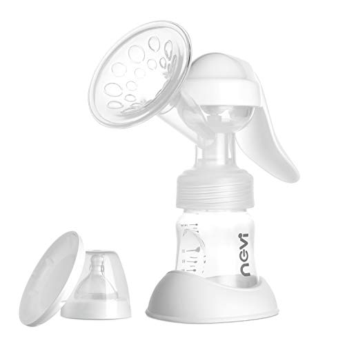 NCVI Manual Breast Pump with Milk Bottle,Portable Breastfeeding Pumps 5oz, BPA Free Soft Food Grade Silicone Powerful Suction