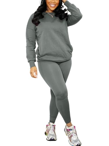 Nimsruc 2 Piece Outfits For Women Sweatsuits Sets Casual Long Sleeve Pullover Jogger Sweat Pants Set With Pocket Grey M