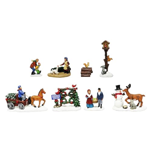 MOMENTS IN TIME 20-Piece Lighted Christmas Village Set with LED Lights Battery Operated Miniature Holiday Town Display Hand-Painted Christmas Houses, Figurines & Trees Gift-Ready Packaging