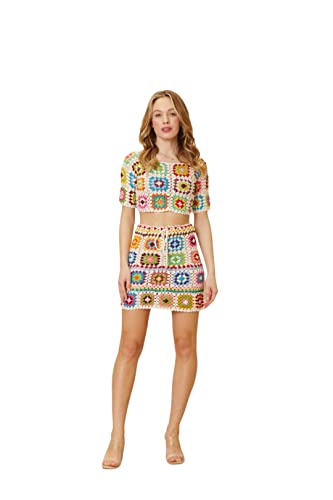 Top en crochet fait main coloré Suavidade : l'élégance artisanale multicolore taille S