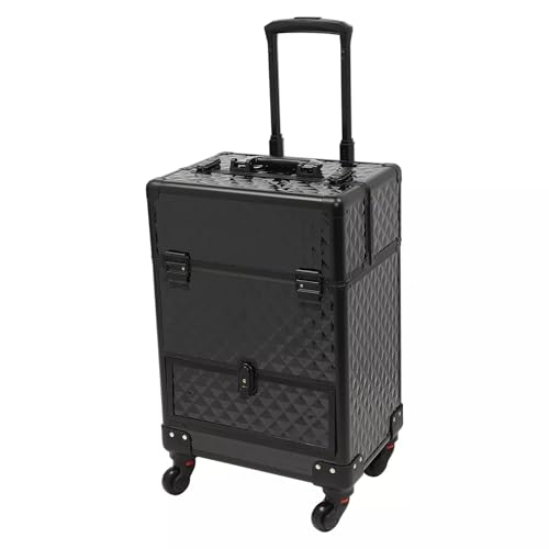 YIYIBYUS Rolling Makeup Train Case, Durable Large Capacity Makeup Trolley Organizer w/Wheels, Professional Manicure Storage Case Rolling Nail Case W/lock (Black)