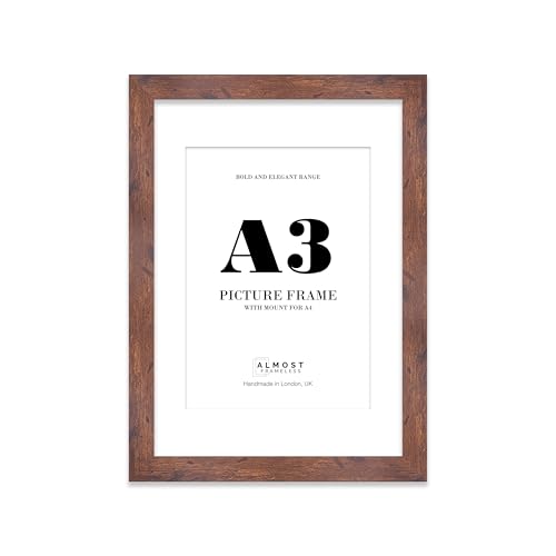 A3 Picture Frame With Mount For A4 or A3 Without Mount - Wide Molding - Pre-Installed Wall Mounting, Rustic Wood, 1 Pack