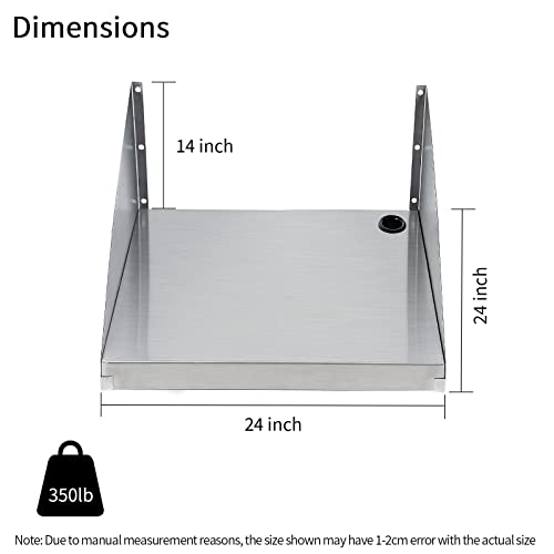 Image of Stainless Steel Microwave Shelf, 24 inchx24 inch 220 lb Metal Appliance Wall Mount Shelf for Commercial Restaurant, Kitchen, Garage and Utility Room