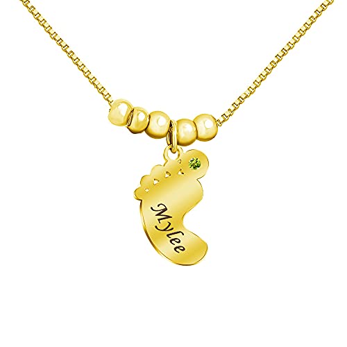 Personalisierte Babyfuß Anhänger Halskette mit Simulierter Geburtsstein Gravur Babyfüßen Kette Damen Mutter Tochter Babyfuss Namenskette für Muttertag Weihnachten Cover