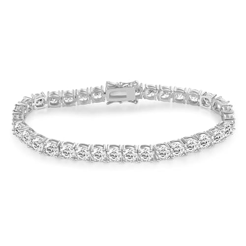 Gemsme 5MM Tennis Bracelet for Women Men, 18K White Gold Plated 5mm Round Cubic Zirconia Classic Tennis Bracelet