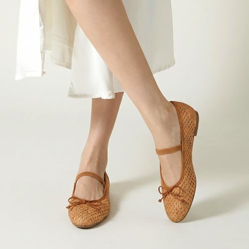 Image of Trary Flats for Women Closed Round Toe Ballet Flats Mary Jane Shoes Women with Elastic Strap Cute Bowknot Comfortable Dress Shoes for All-Year Daily Work Casual Wear
