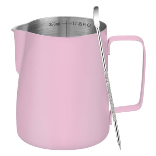 Image of Amrules Milk Frothing Pitcher 12oz Frother Cup Barista Tools, Pink