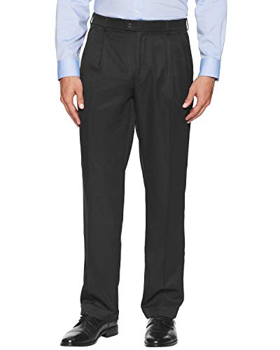 Perry Ellis mens Classic Fit Elastic Waist Double Pleated Cuffed Pant, Caviar, 36W x 32L US