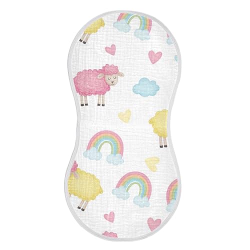 MCHIVER Sheep Rainbow Hearts Baby Burp Cloths Cotton Washcloths Super Soft Absorbent Burping Rags for Baby Boys Girl Burpy Cloth Bib 1 Pack
